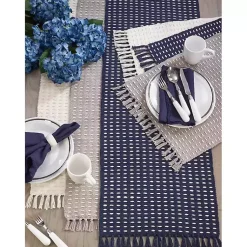 Kirklands Home Table Linens|Woven Dash Cotton Table Runner Gray