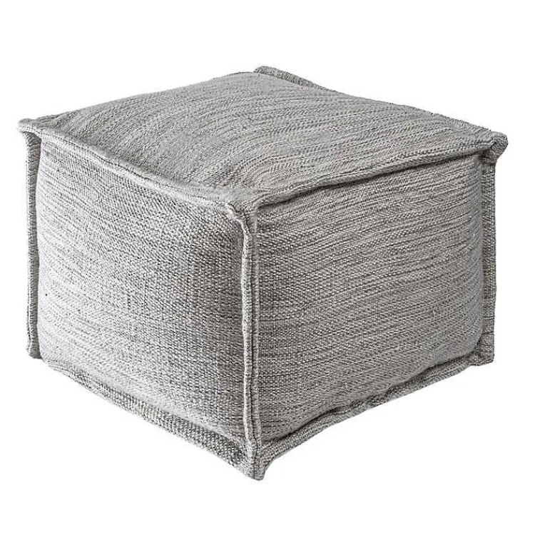 Kirklands Home Outdoor Cushions & Pillows|Woven Outdoor Pouf Gray