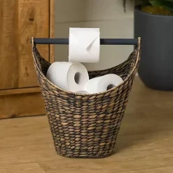 Kirklands Home Bathroom Accessories|Graywash Seagrass Toilet Paper Holder Basket Brown
