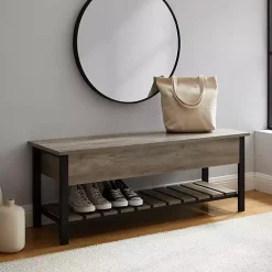 Kirklands Home Entryway Furniture|washed Lift-Top Storage Bench Gray