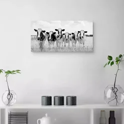 Kirklands Home Canvas Art|Grazing Cow Monochrome Canvas Art Print, 35x17 in.