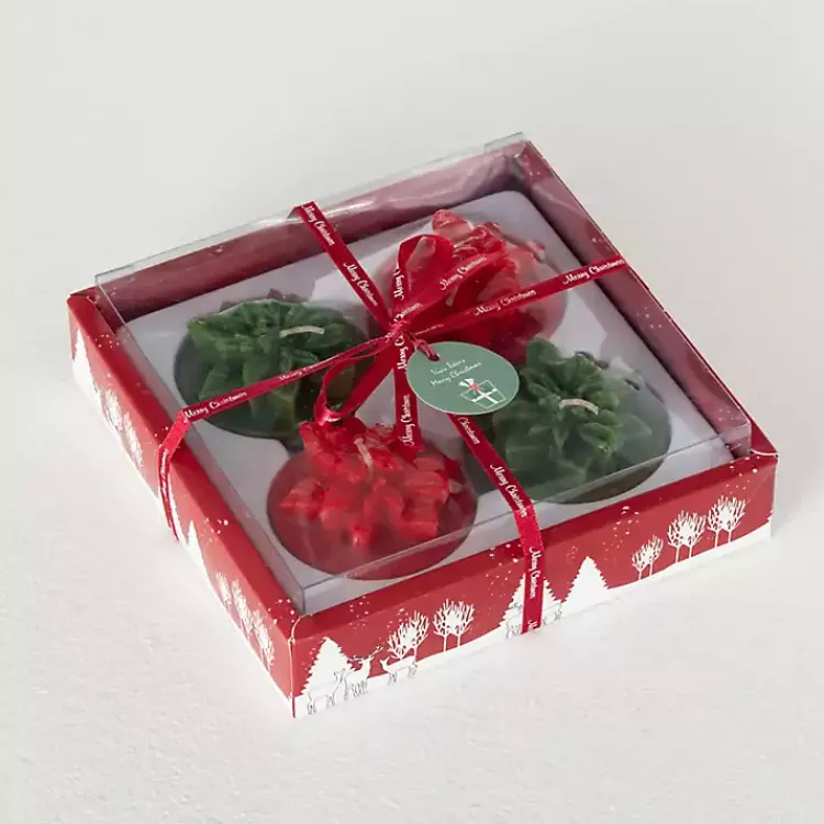 Hot Green & Red Poinsettia Candles, Set of 4 Christmas Decorations