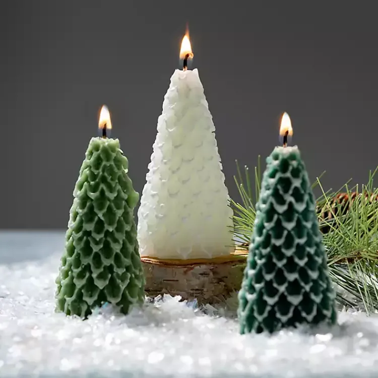 Sale Green & White Pine Tree Candle Set Christmas Decorations
