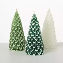 Sale Green & White Pine Tree Candle Set Christmas Decorations