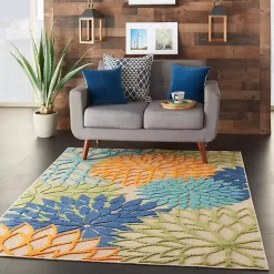 Kirklands Home Outdoor Rugs|Green and Blue Floral Burst Outdoor Area Rug, 6x9