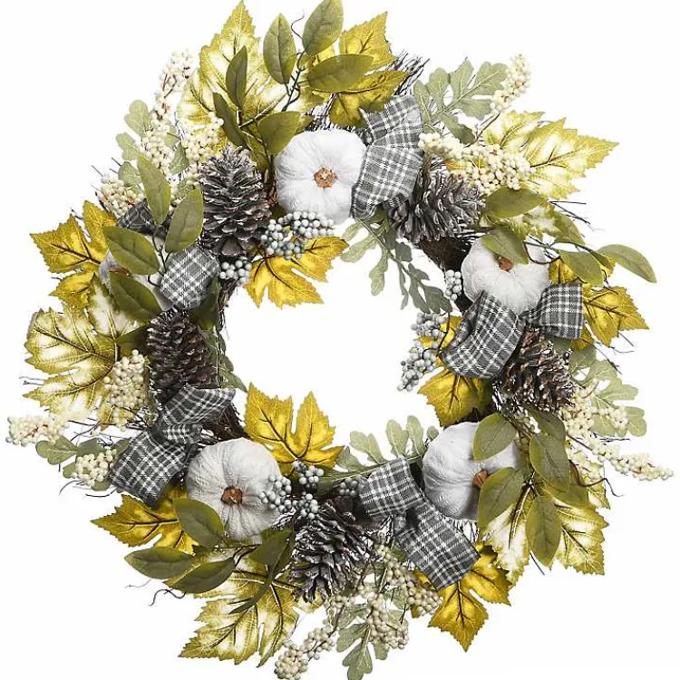 Discount Green and Gray Ribbon Harvest Mix Wreath Wreaths