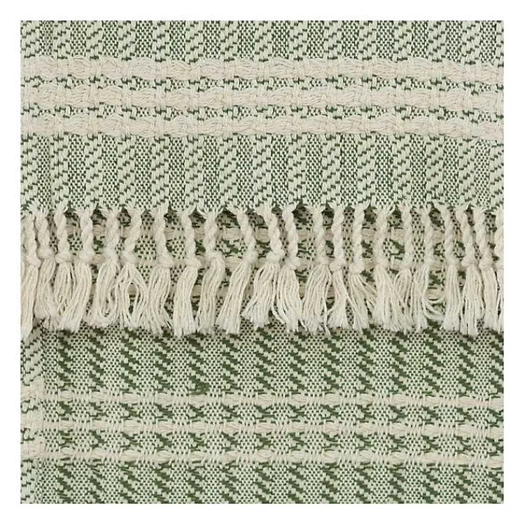 Sale Green and Ivory Striped Cotton Throw Blankets & Throws