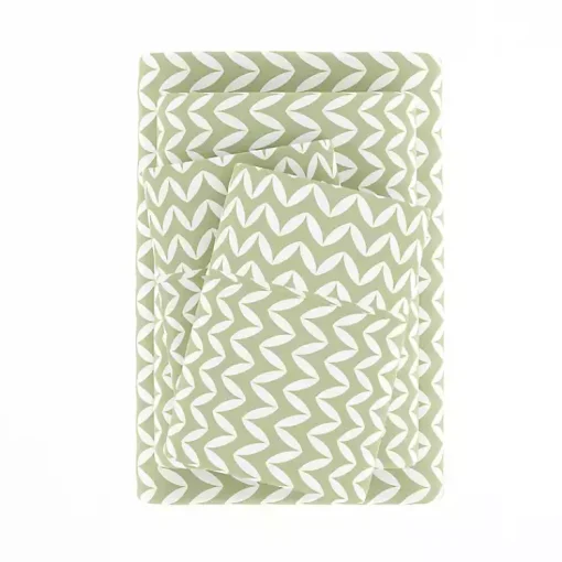 Kirklands Home Bed Sheets|Green and White Chevron 3-pc. Twin Sheet Set