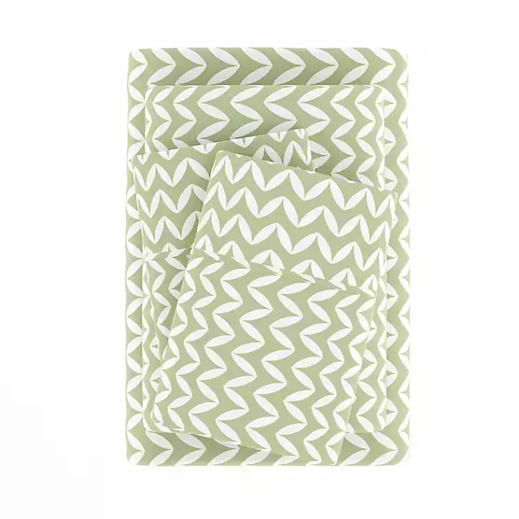 Kirklands Home Bed Sheets|Green and White Chevron 3-pc. Twin Sheet Set