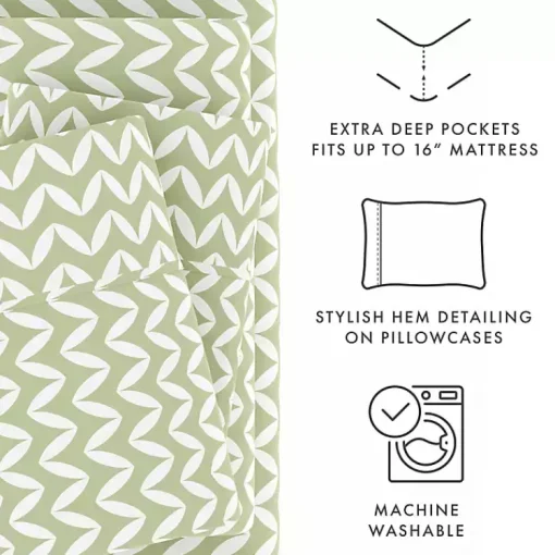 Kirklands Home Bed Sheets|Green and White Chevron 3-pc. Twin Sheet Set