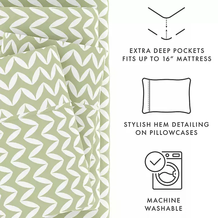 Kirklands Home Bed Sheets|Green and White Chevron 3-pc. Twin Sheet Set