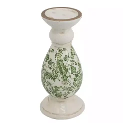 Hot Green and White Floral Candle Holder, 12.5 in. Candle Holders