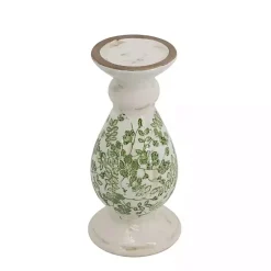 New Green and White Floral Candle Holder, 10 in. Candle Holders
