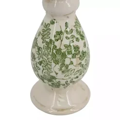 New Green and White Floral Candle Holder, 10 in. Candle Holders