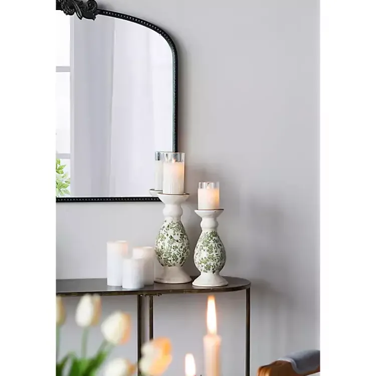 New Green and White Floral Candle Holder, 10 in. Candle Holders