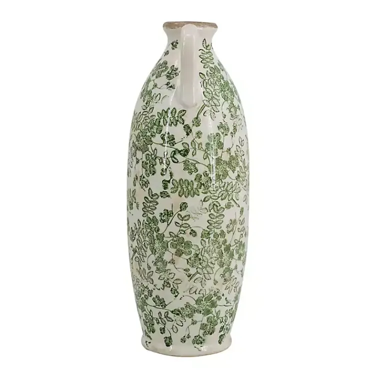 New Green and White Floral Ceramic Vase, 15.6 in. Vases