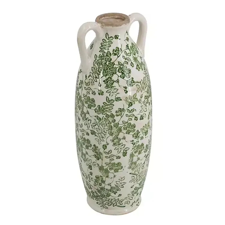New Green and White Floral Ceramic Vase, 15.6 in. Vases