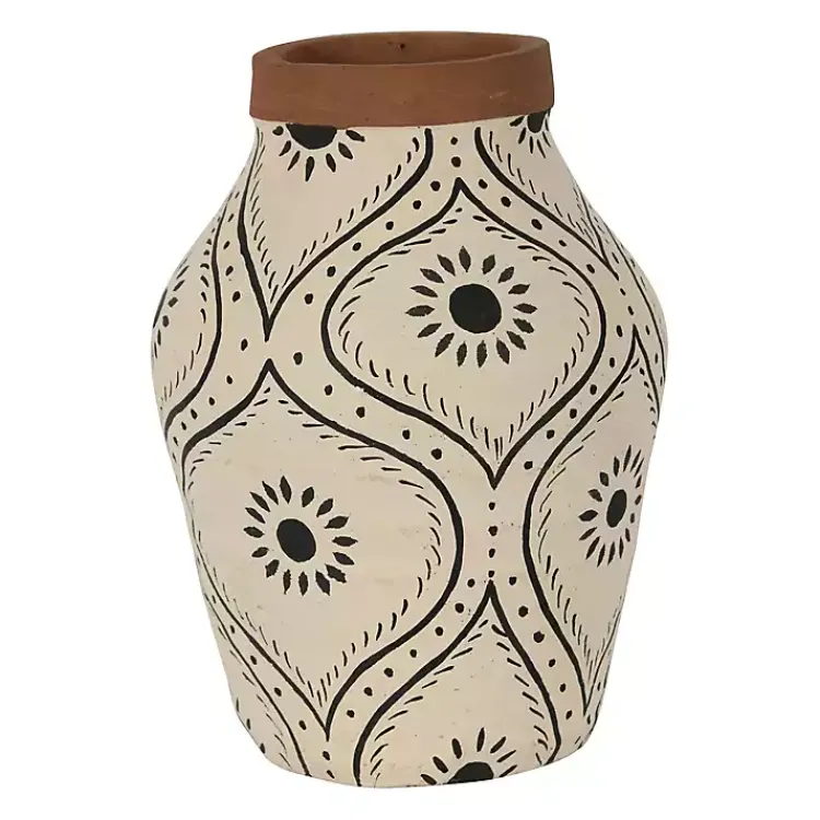 Hot Green and White Floral Terracotta Vase Vases