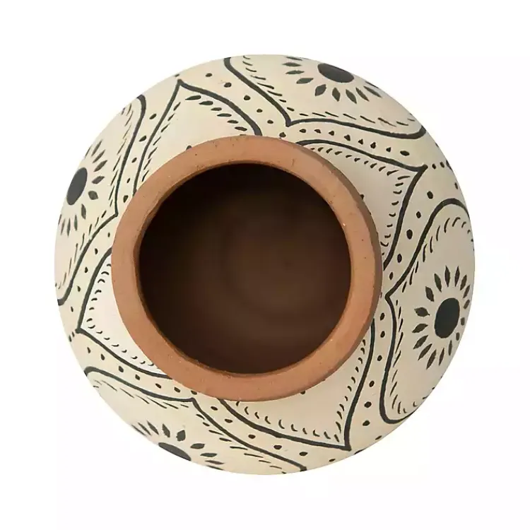 Hot Green and White Floral Terracotta Vase Vases