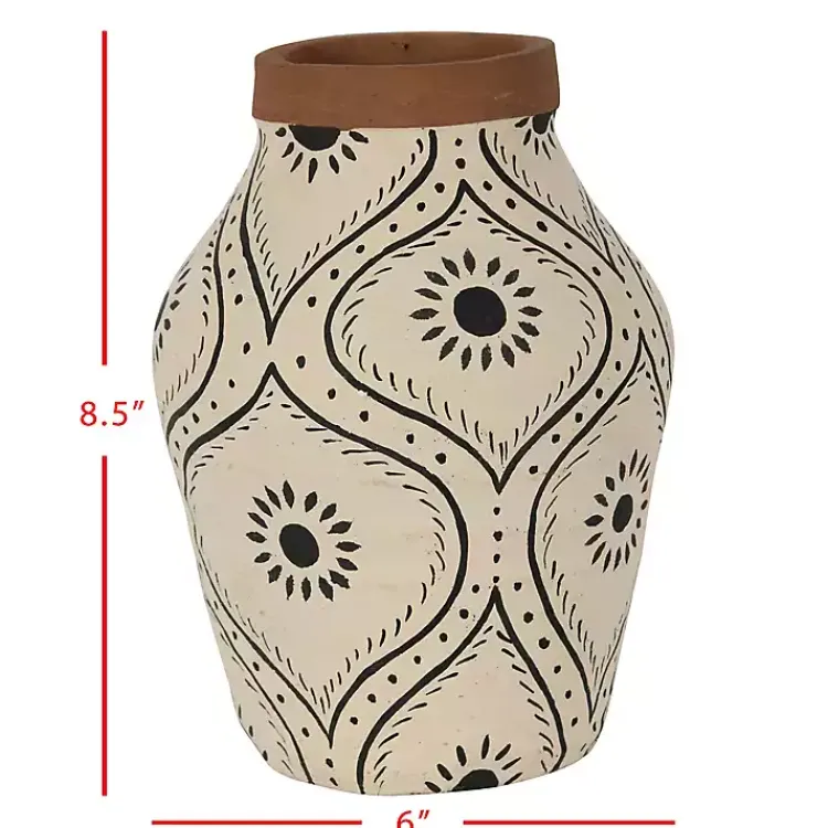 Hot Green and White Floral Terracotta Vase Vases