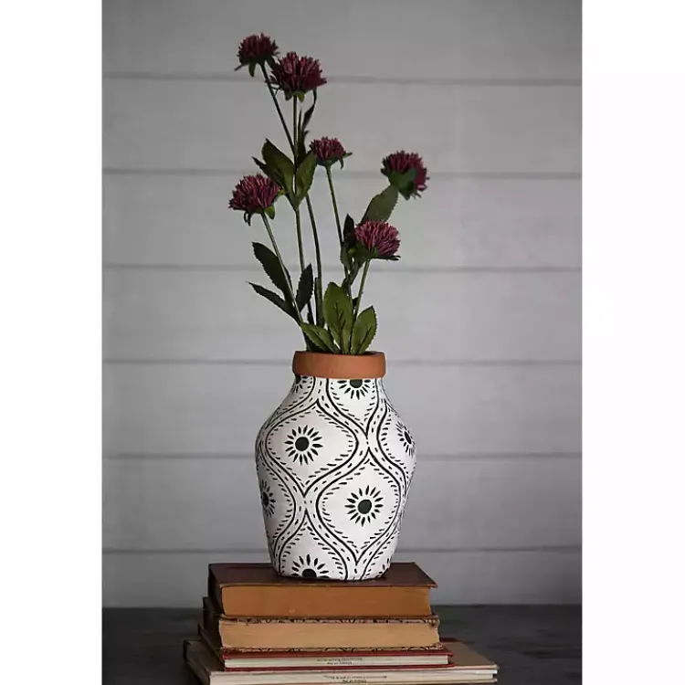 Hot Green and White Floral Terracotta Vase Vases