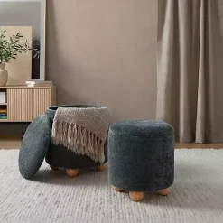 Kirklands Home Benches & Ottomans|Bacci Nesting Ottomans, Set of 2 Green