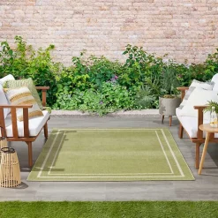 Kirklands Home Area Rugs|Green Bordered Indoor/Outdoor Area Rug, 6x9