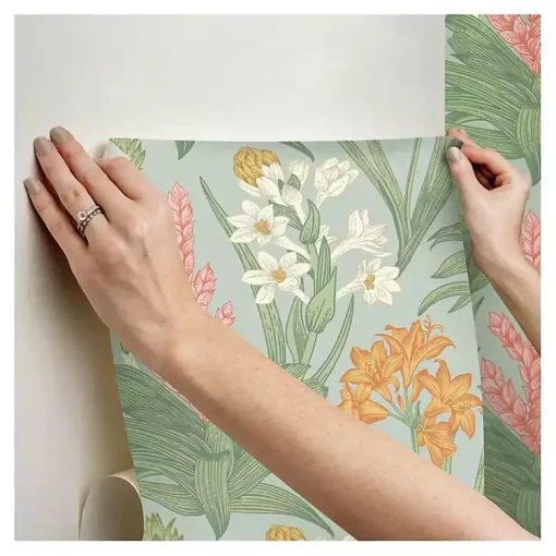 Kirklands Home Wall Murals & Wallpaper|Botanical Villa Peel & Stick Wallpaper Green