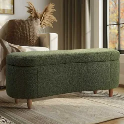 Kirklands Home Benches & Ottomans|Boucle Flip-Top Storage Bench Green
