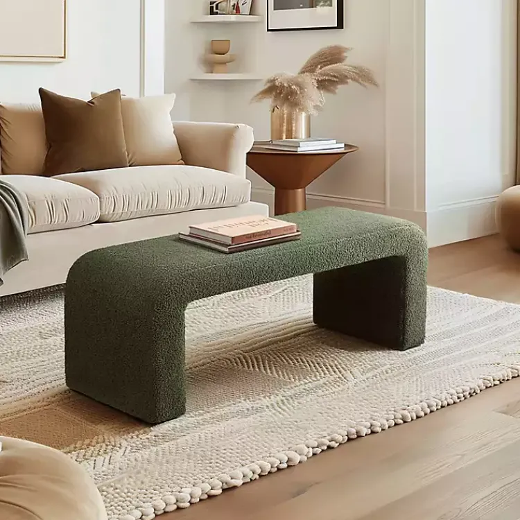 Kirklands Home Benches & Ottomans|Boucle Waterfall Bench Green