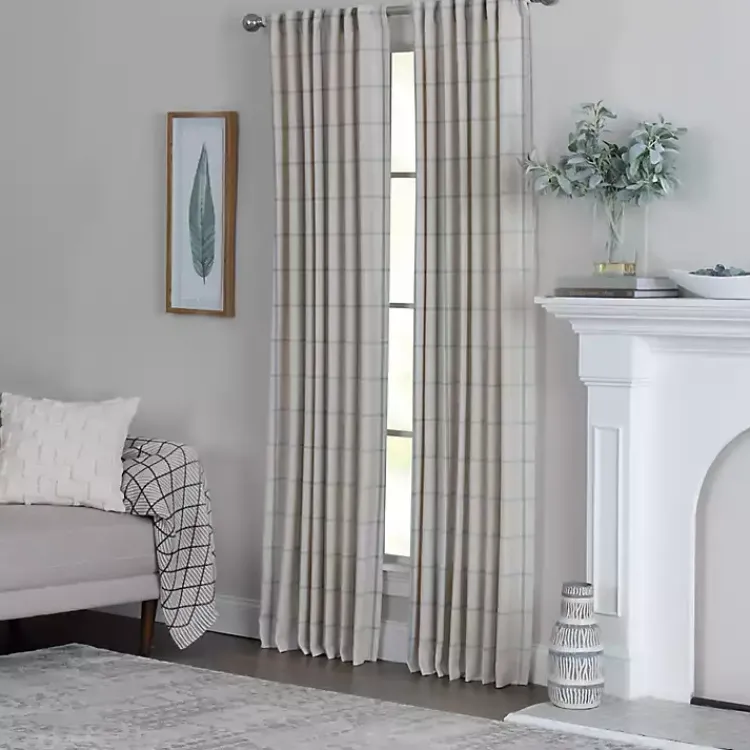 Kirklands Home Curtains & Drapes|Green Checkered Single Curtain Panel, 84 in.