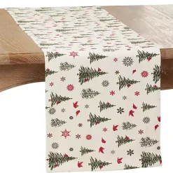 Kirklands Home Table Linens|Green Christmas Trees and Snowflakes Table Runner