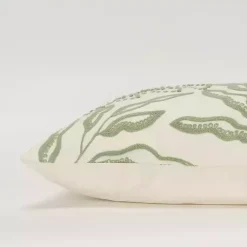 Hot Green Embroidered Botanical Lumbar Pillow Pillows