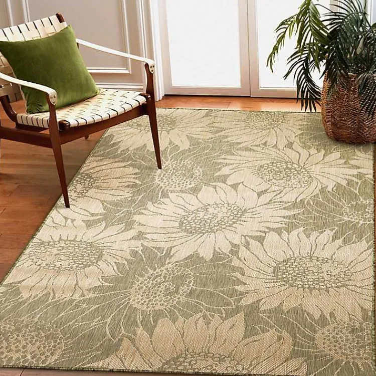 Kirklands Home Outdoor Rugs|Green Floral Blooms Outdoor Area Rug, 4x7