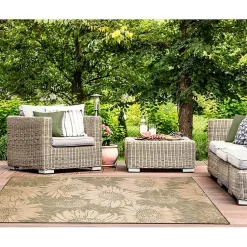 Kirklands Home Outdoor Rugs|Green Floral Blooms Outdoor Area Rug, 4x7