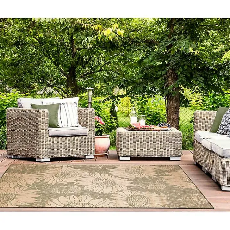 Kirklands Home Outdoor Rugs|Green Floral Blooms Outdoor Area Rug, 4x7