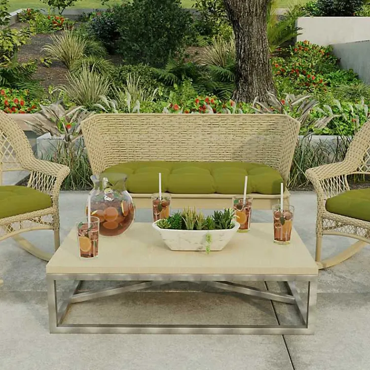 Kirklands Home Outdoor Cushions & Pillows|French Edge Outdoor Wicker Settee Cushion Green