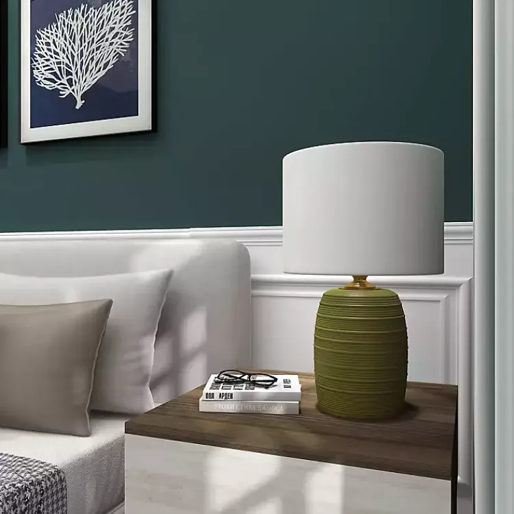 Kirklands Home Table Lamps|Green Glass Fiola Table Lamp White