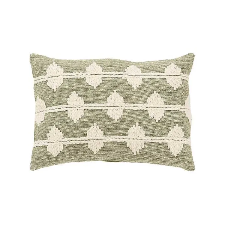 Discount Green Heathered Embroidered Diamond Throw Pillow Pillows