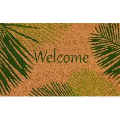 Kirklands Home Doormats|Green Palm Fronds Welcome Coir Doormat