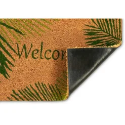 Kirklands Home Doormats|Green Palm Fronds Welcome Coir Doormat