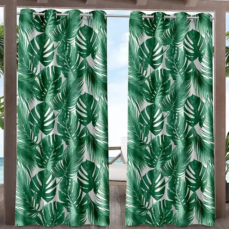 Kirklands Home Outdoor Curtains|Green Palm Leaf Outdoor Curtain Panel Set, 96 in.