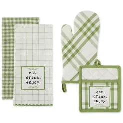 Kirklands Home Kitchen Accessories|Green Plaid Eat Drink Enjoy 4-pc. Dish Towel Set