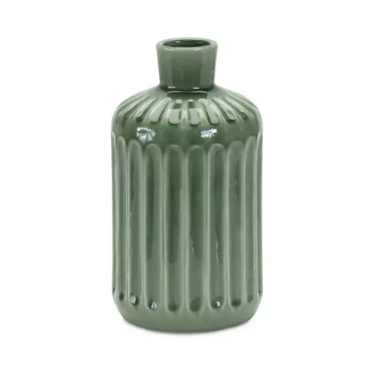 Ribbed Terracotta Vase, 9 in. Vases