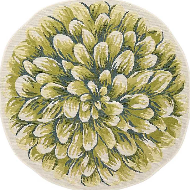 Kirklands Home Outdoor Rugs|Round Floral Bloom Indoor/Outdoor Rug, 3x3 Green