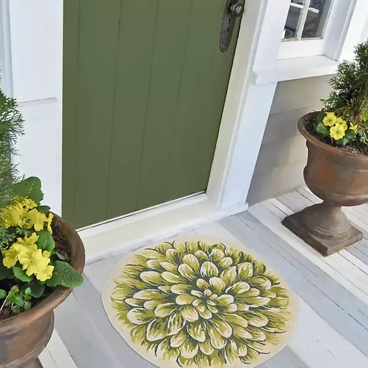 Kirklands Home Outdoor Rugs|Round Floral Bloom Indoor/Outdoor Rug, 3x3 Green