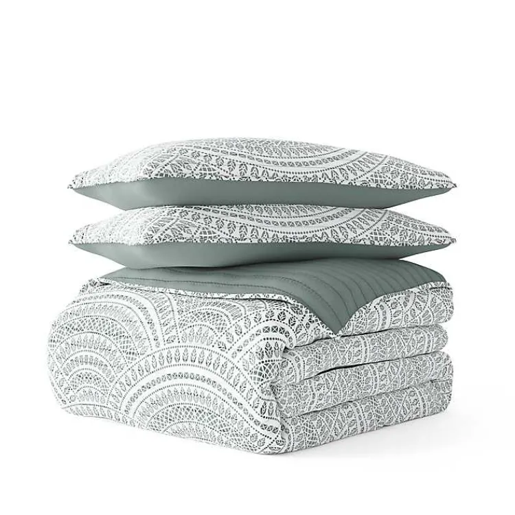 Kirklands Home Quilts|Green Scalloped Reversible 3-pc. Queen Quilt Set