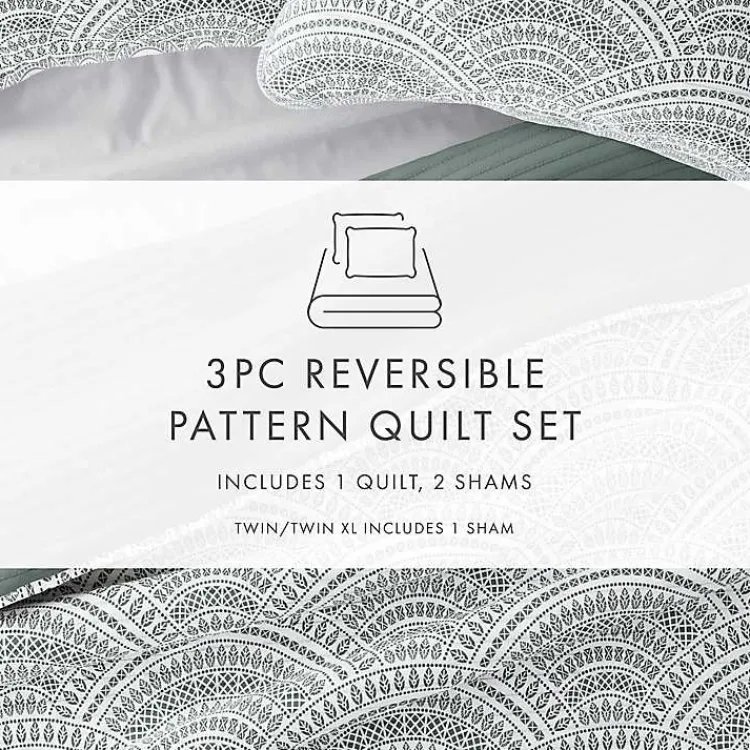Kirklands Home Quilts|Green Scalloped Reversible 3-pc. Queen Quilt Set