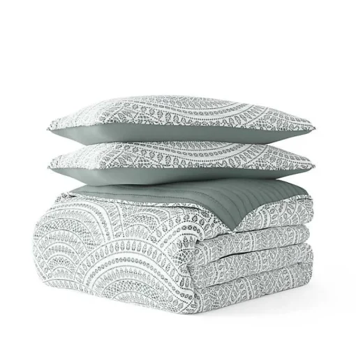 Kirklands Home Quilts|Green Scalloped Reversible 3-pc. King Quilt Set