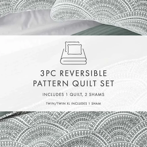 Kirklands Home Quilts|Green Scalloped Reversible 3-pc. King Quilt Set